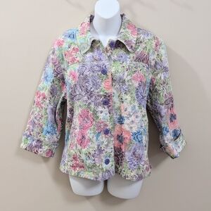 Purple Green Blue Floral Brocade Multicolor Blazer